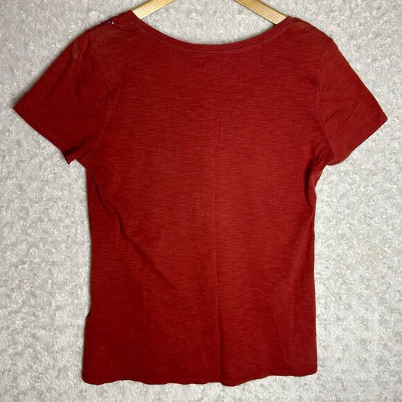 Lucky Brand Women’s Large Maroon Blouse with Lace Scoop Neck Detailing - Picture 7 of 10